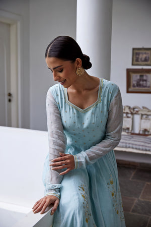 Powder Blue Hand Embroidered Anarkali Set