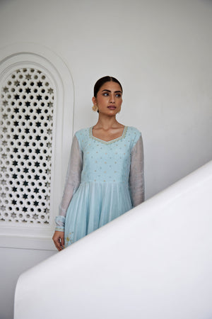 Powder Blue Hand Embroidered Anarkali Set