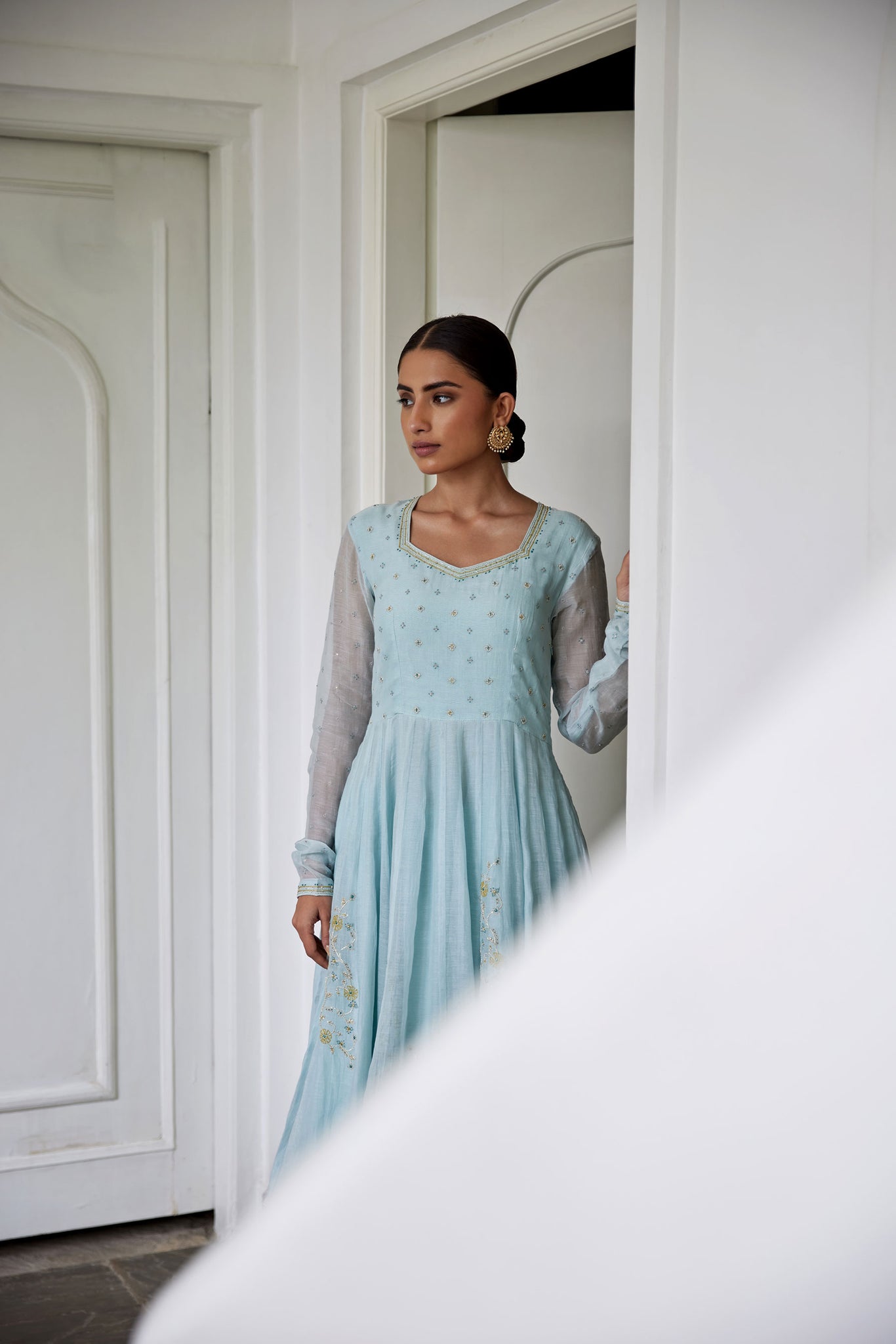 Powder Blue Hand Embroidered Anarkali Set