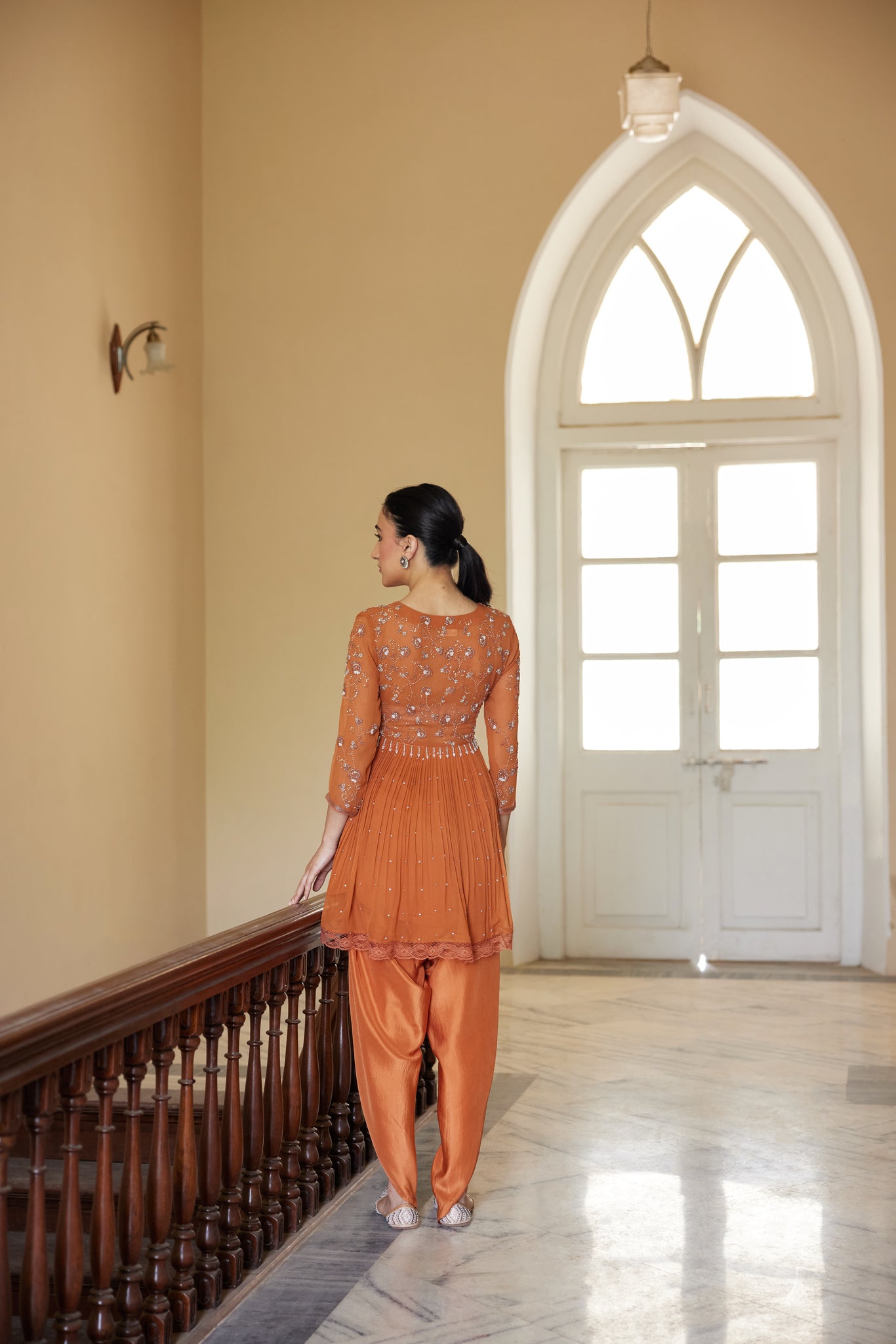 Rust Georgette Kurta & Dhoti Set