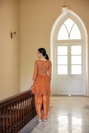 Rust Georgette Kurta & Dhoti Set