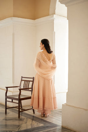 Pale Peach Chanderi Anarkali Set