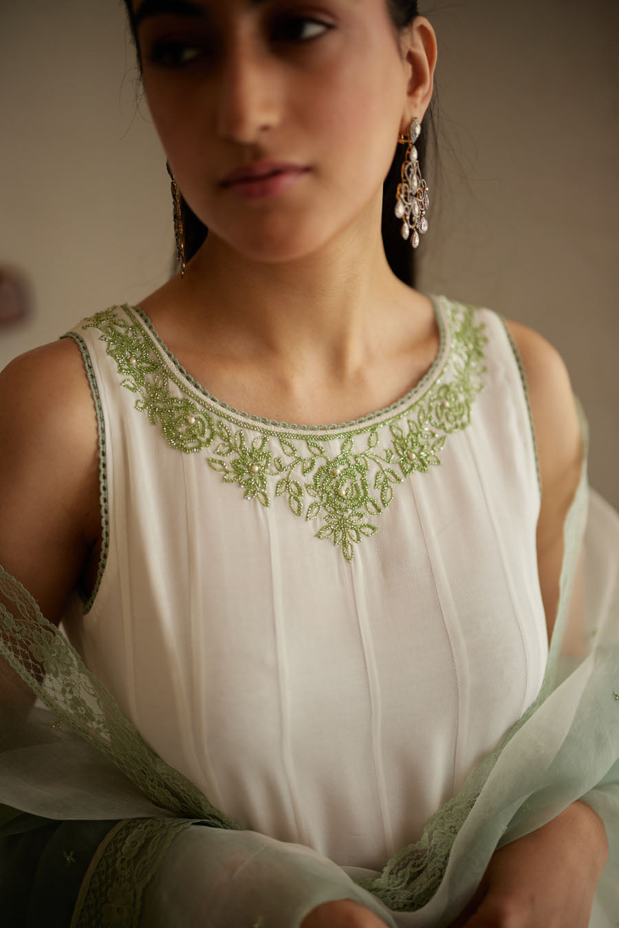 Ivory Boatneck Gerogette Sharara Set
