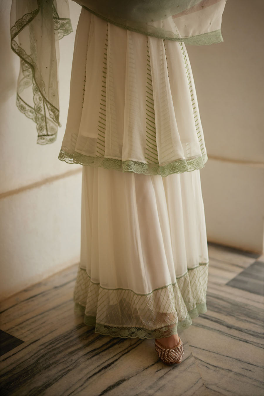 Ivory Boatneck Gerogette Sharara Set