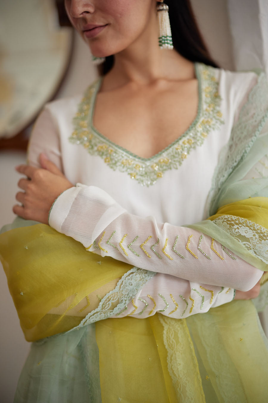 Ivory Chiffon Anarkali Set