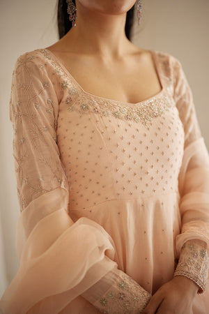 Pale Peach Chanderi Anarkali Set