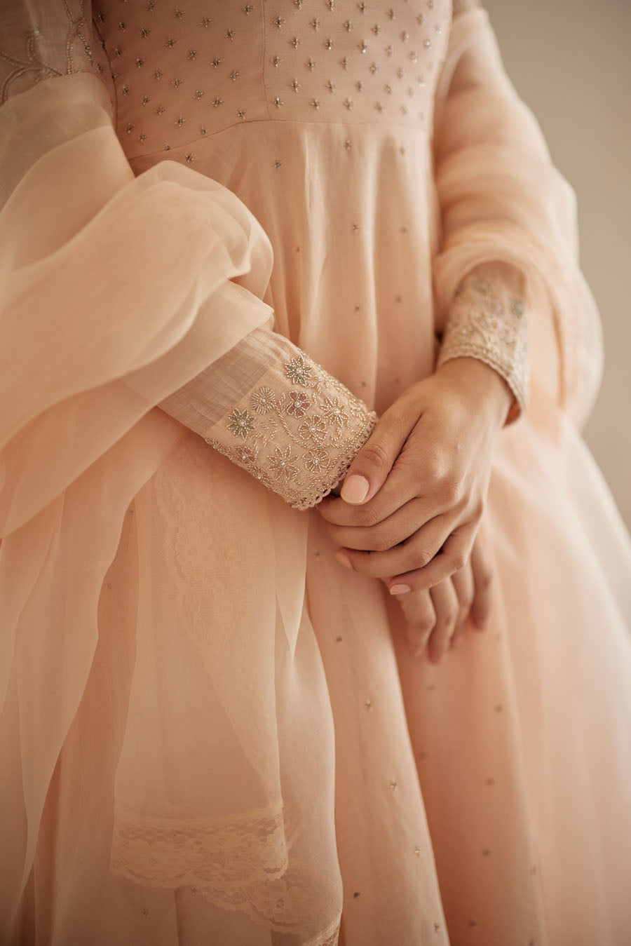 Pale Peach Chanderi Anarkali Set