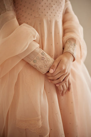 Pale Peach Chanderi Anarkali Set