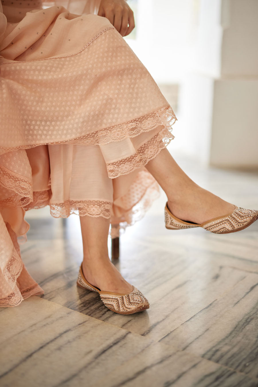 Pale Peach Chanderi Anarkali Set