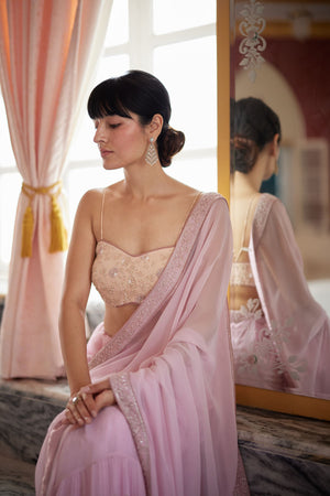 Blush Pink Bustier Saree Set