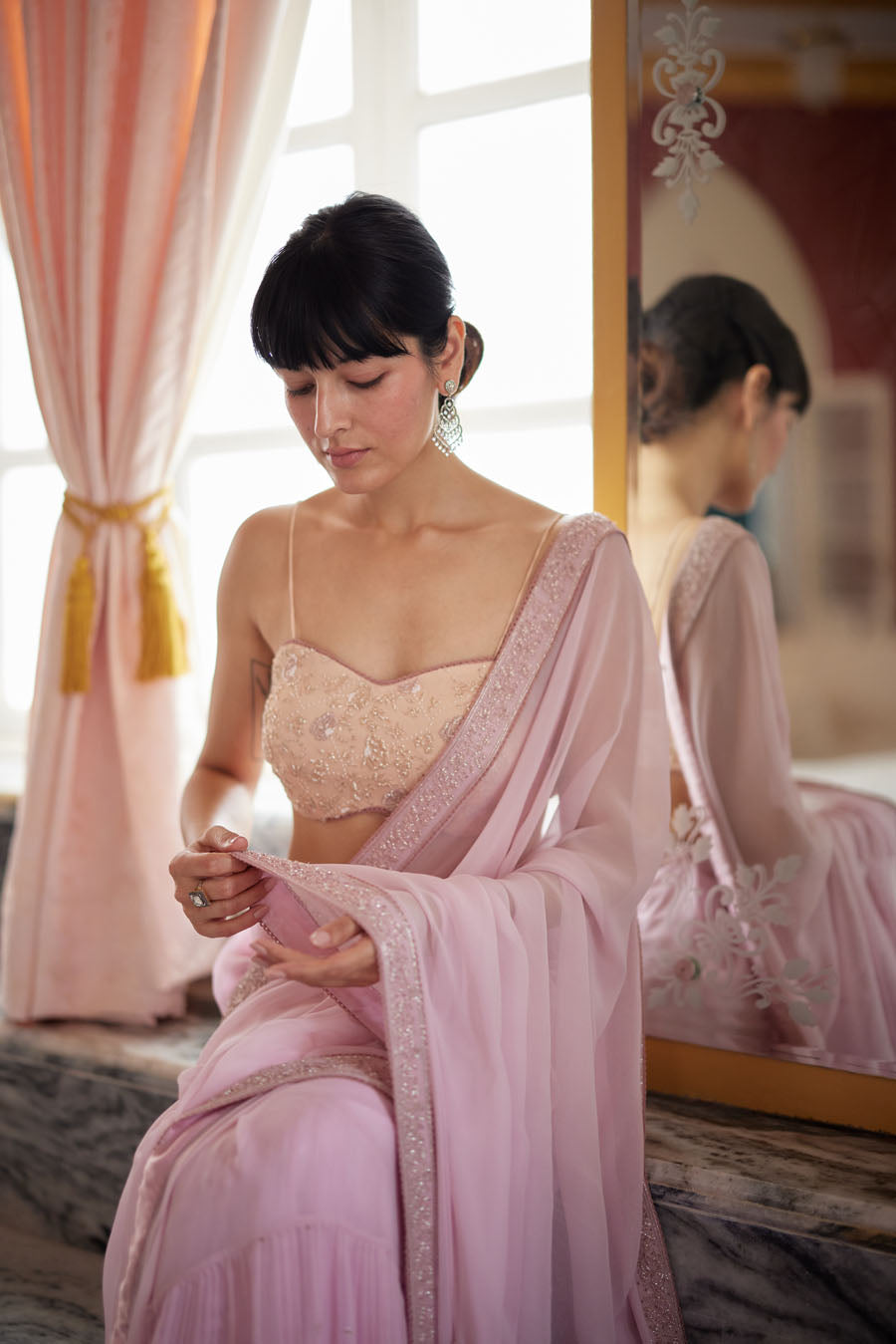 Blush Pink Bustier Saree Set