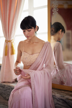 Blush Pink Bustier Saree Set