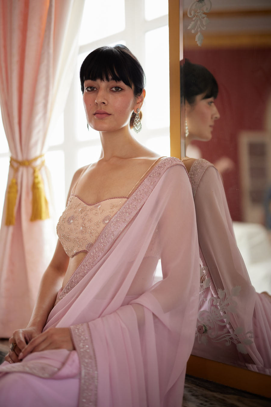 Blush Pink Bustier Saree Set
