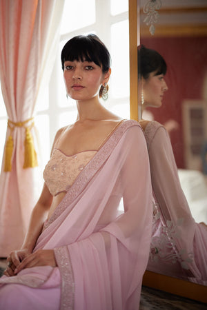 Blush Pink Bustier Saree Set