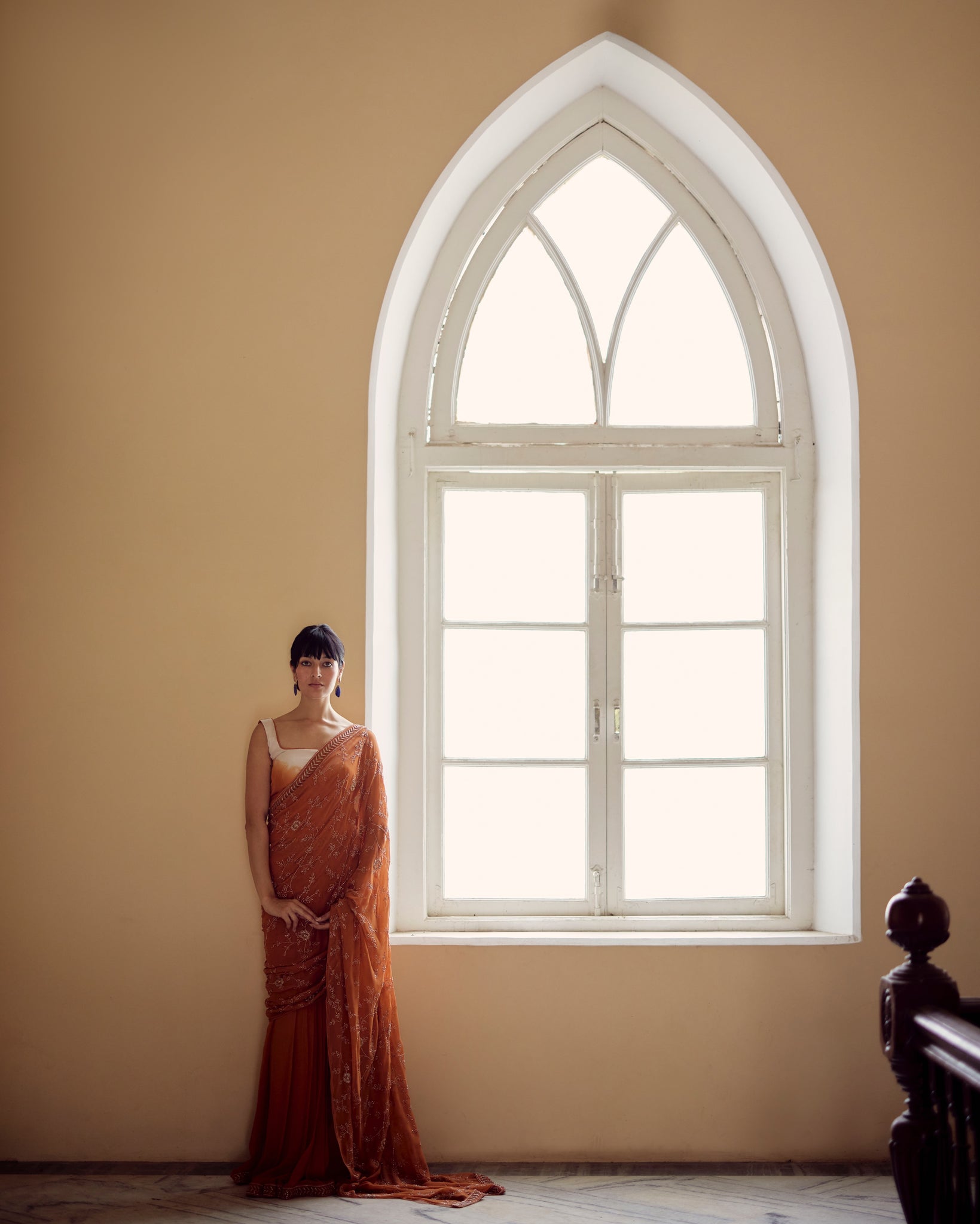 Rust Saree & Ombre Silk Blouse Set