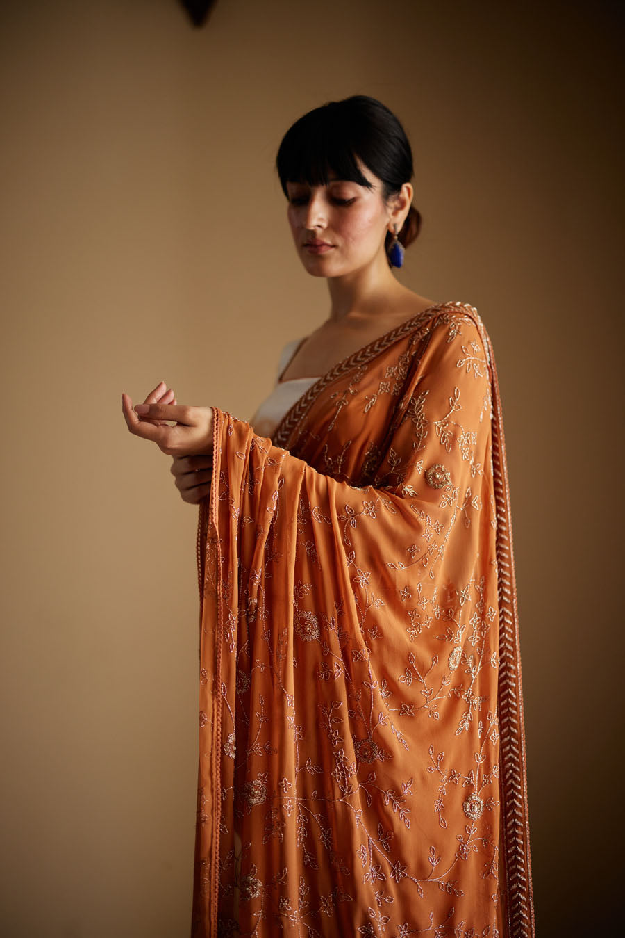 Rust Saree & Ombre Silk Blouse Set