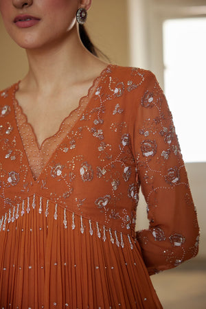 Rust Georgette Kurta & Dhoti Set