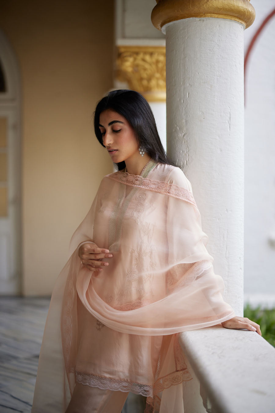 Pale Peach Silk Kurta Set