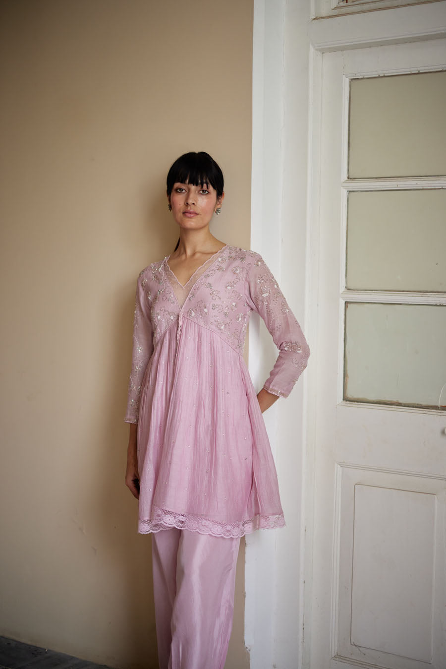 Blush Pink Chanderi Kurta & Salwar Set