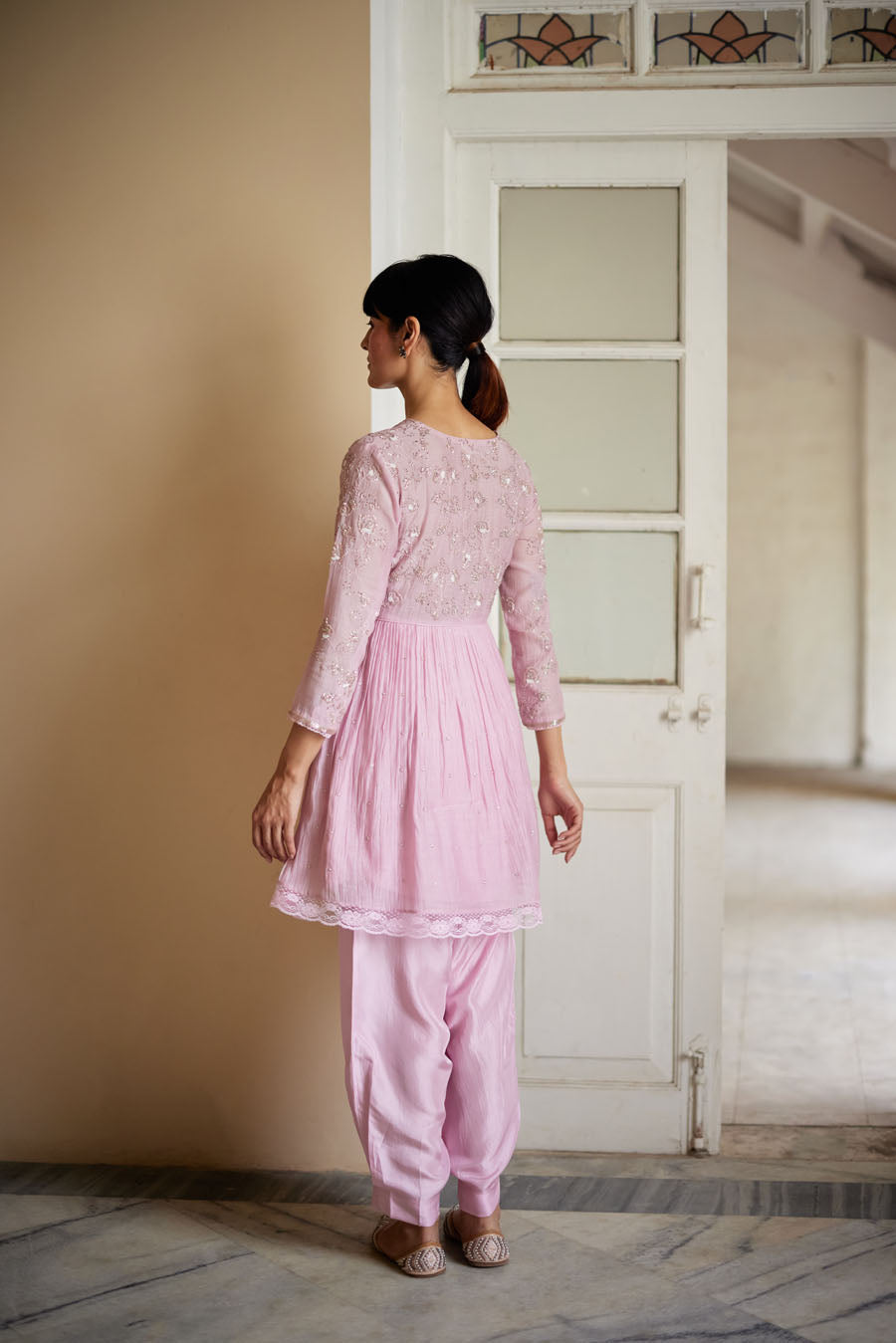Blush Pink Chanderi Kurta & Salwar Set