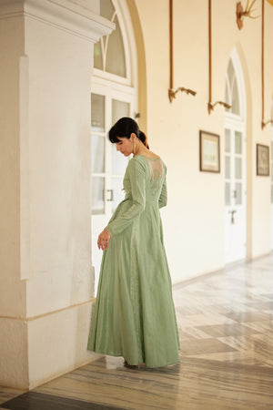 Sage Green Jacket Set Paired With Bustier And Pant Set