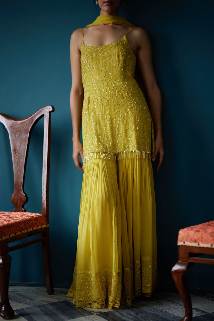 Lime Green Spaghetti Sharara & Kurta Set