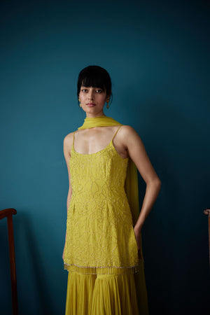 Lime Green Spaghetti Sharara & Kurta Set
