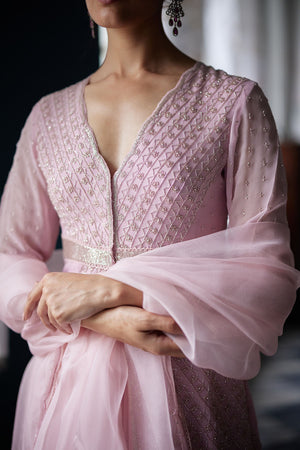 Blush Pink Georgette Peplum Kurta And Sharara Set