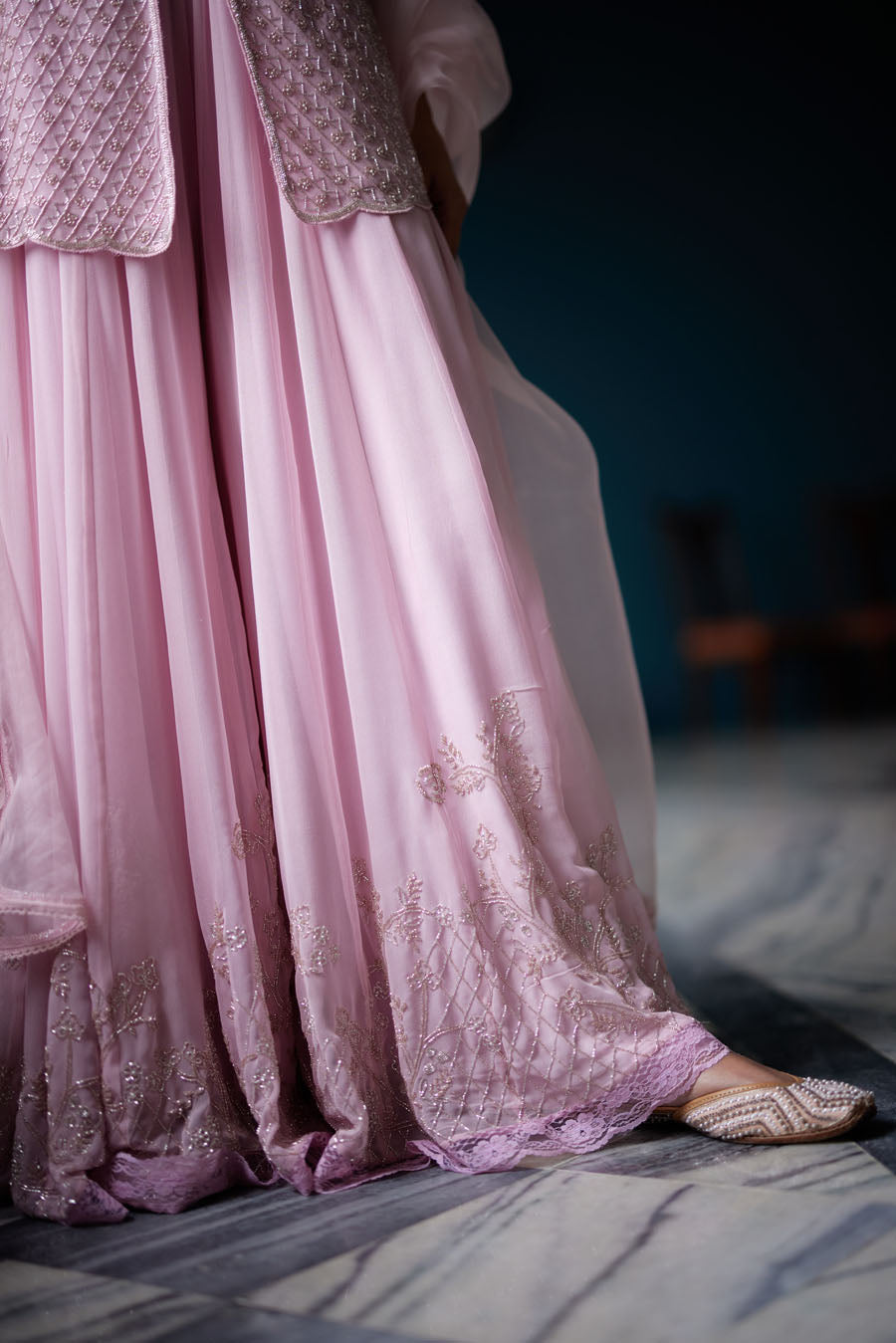 Blush Pink Georgette Peplum Kurta And Sharara Set