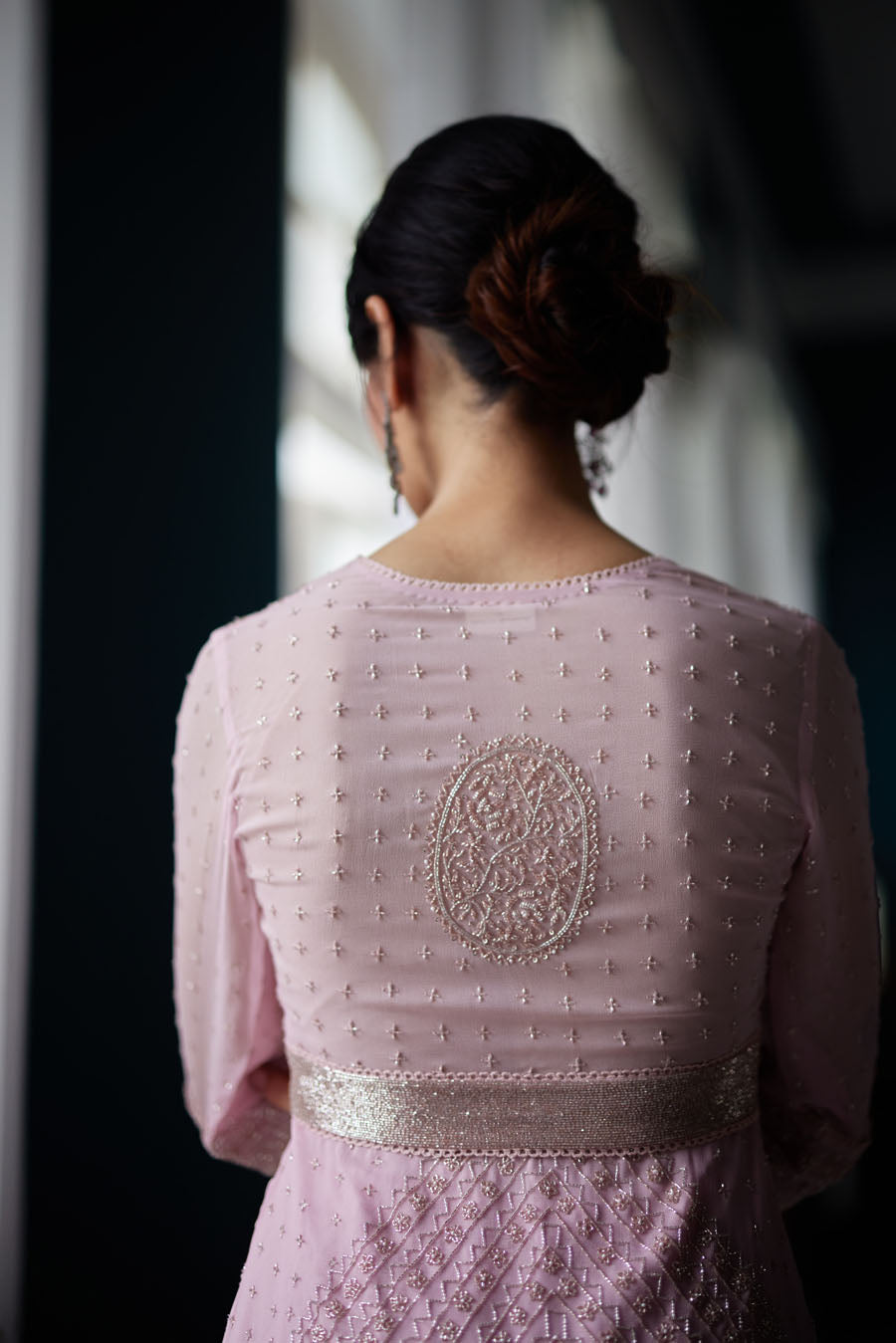 Blush Pink Georgette Peplum Kurta And Sharara Set