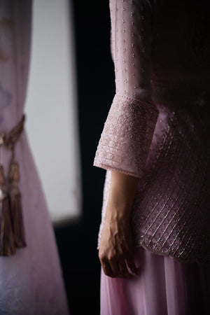 Blush Pink Georgette Peplum Kurta And Sharara Set