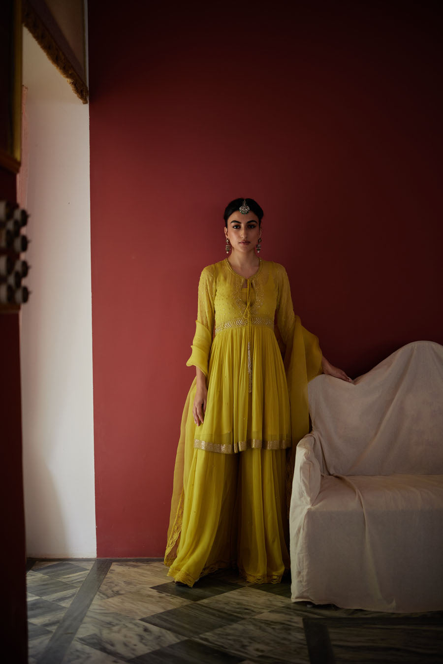 Lime Green Georgette Peplum Kurta Set