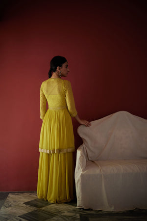 Lime Green Georgette Peplum Kurta Set