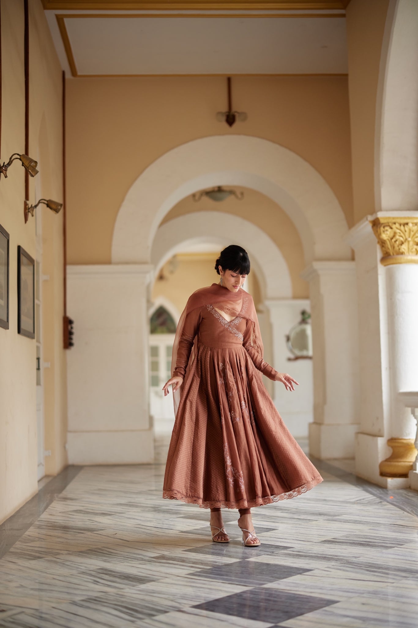 Nutmeg Chanderi Angarkha Set