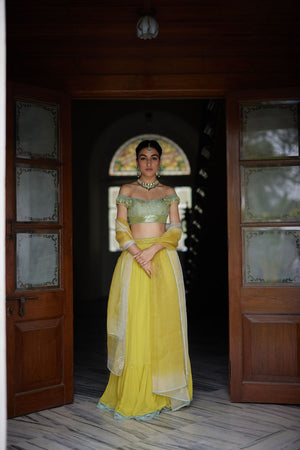 Lime Green Georgette Lehenga Set