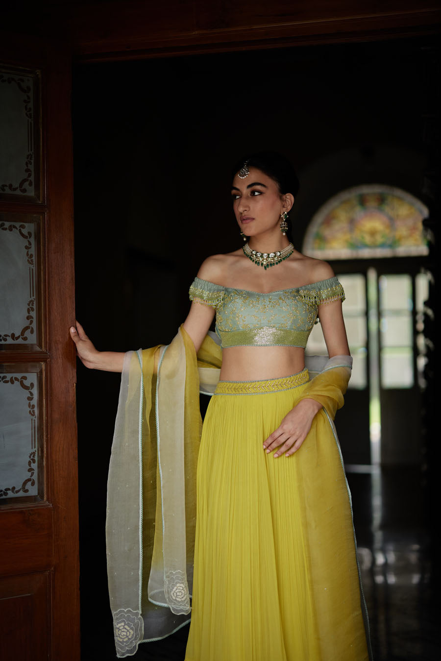 Lime Green Georgette Lehenga Set