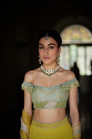 Lime Green Georgette Lehenga Set