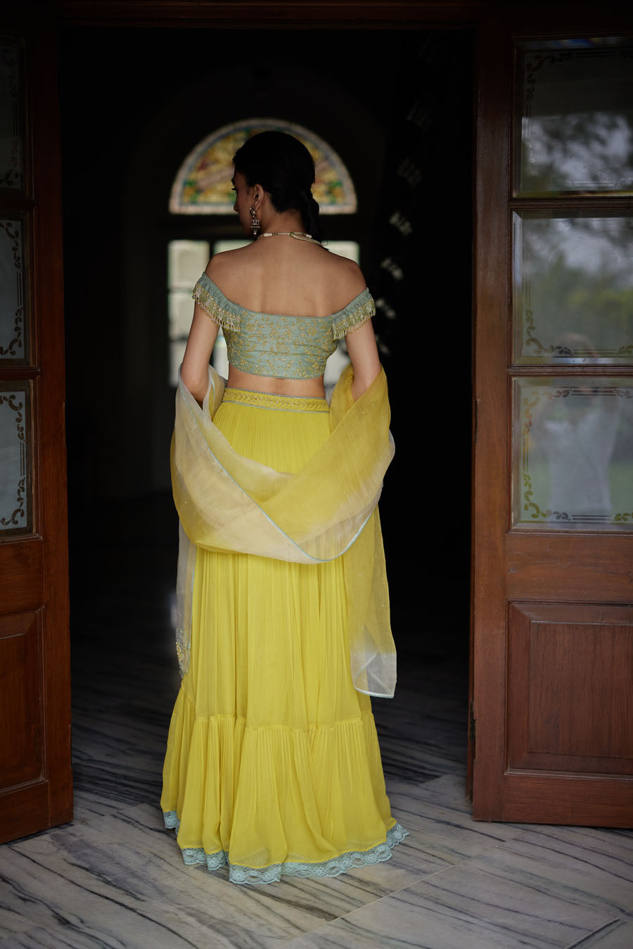Lime Green Georgette Lehenga Set