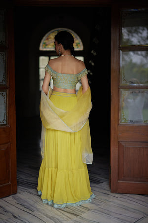 Lime Green Georgette Lehenga Set