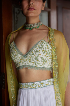 Ivory Chiffon Tiered Lehenga Set
