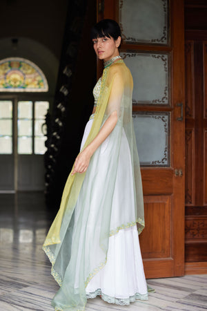 Ivory Chiffon Tiered Lehenga Set