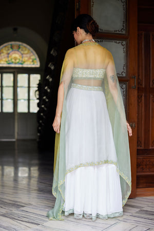 Ivory Chiffon Tiered Lehenga Set