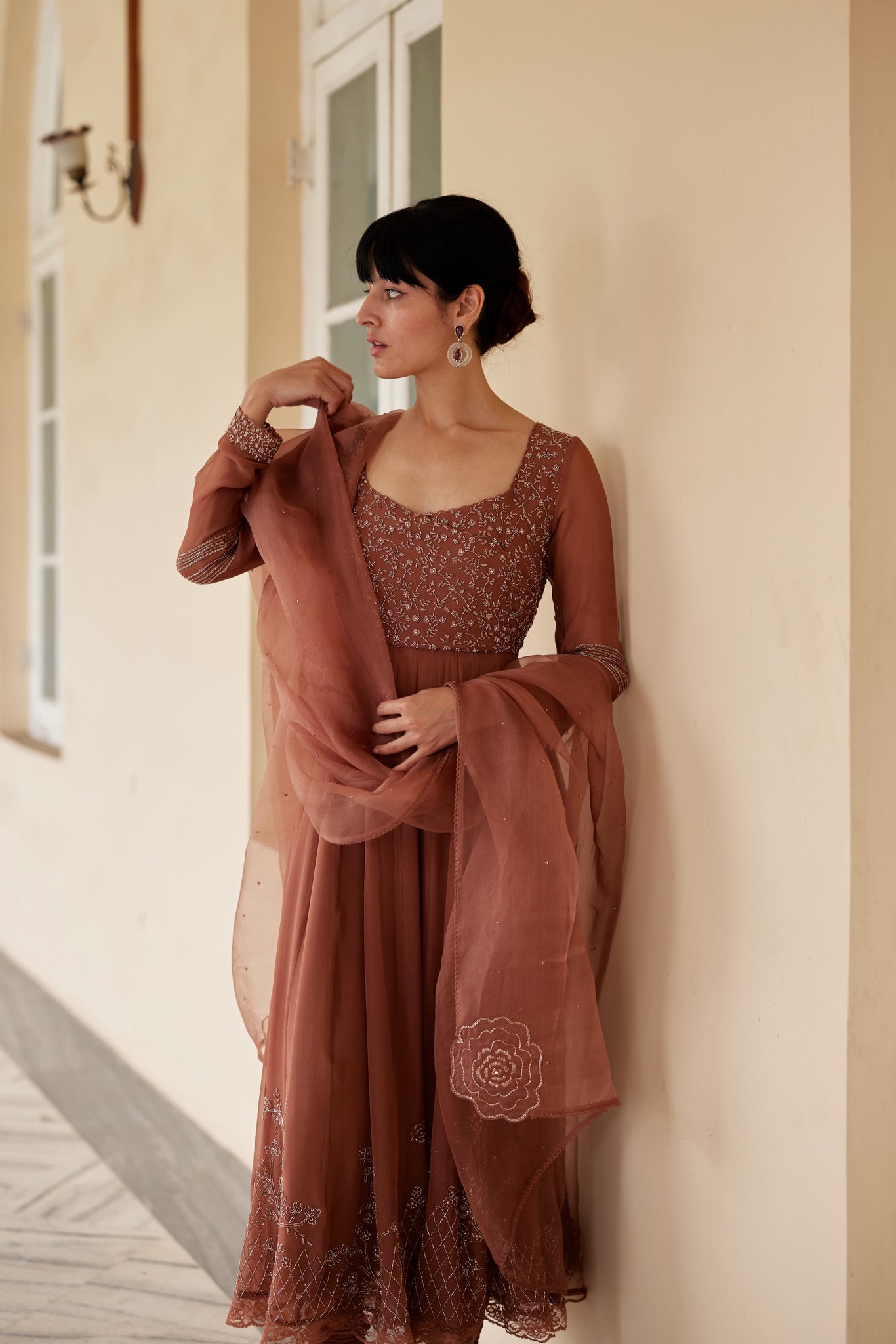 Nutmeg Georgette Anarkali Set