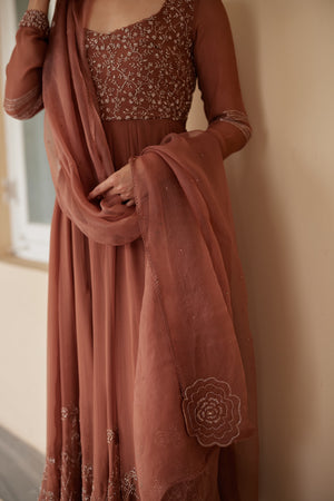 Nutmeg Georgette Anarkali Set