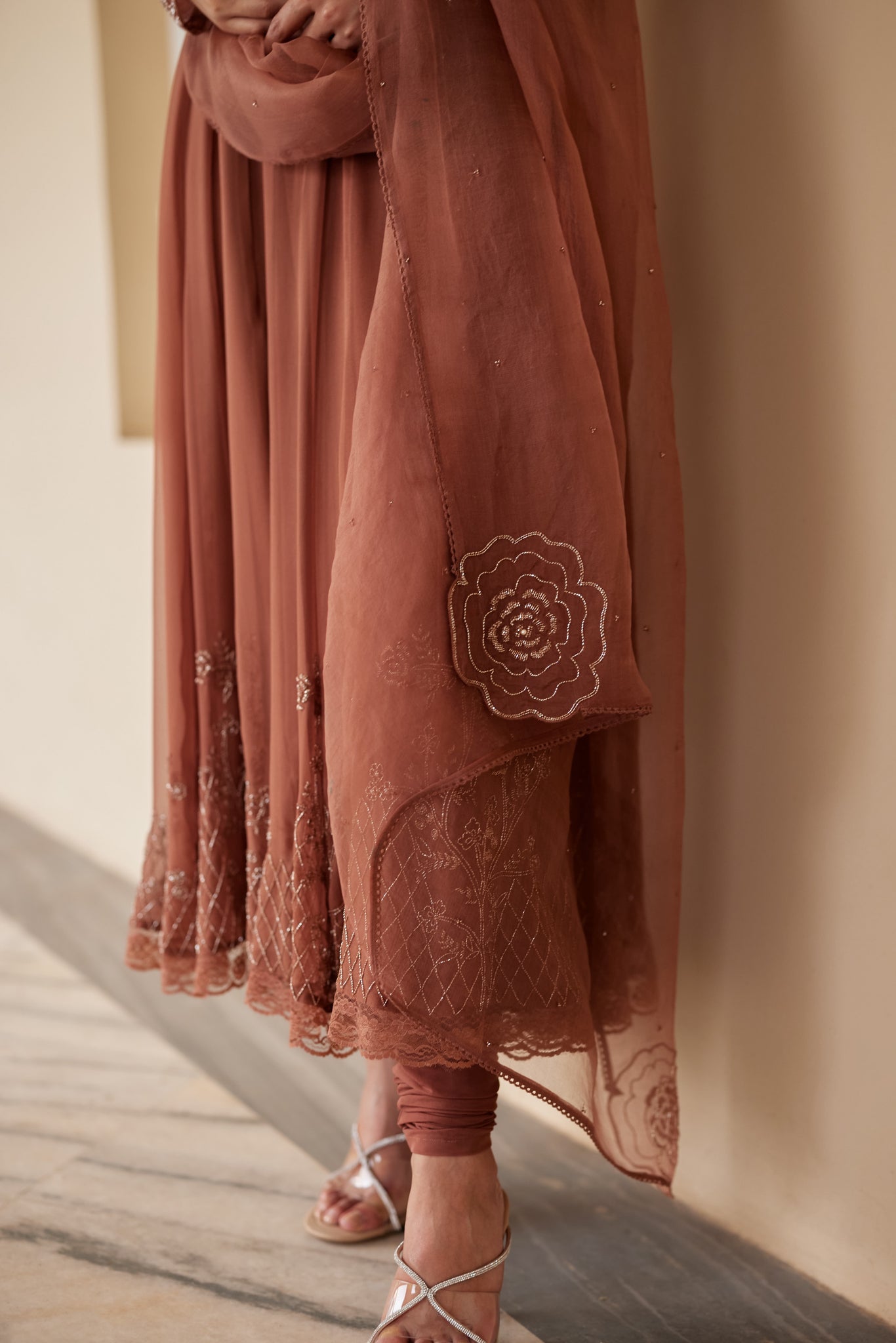 Nutmeg Georgette Anarkali Set
