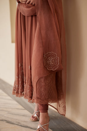 Nutmeg Georgette Anarkali Set