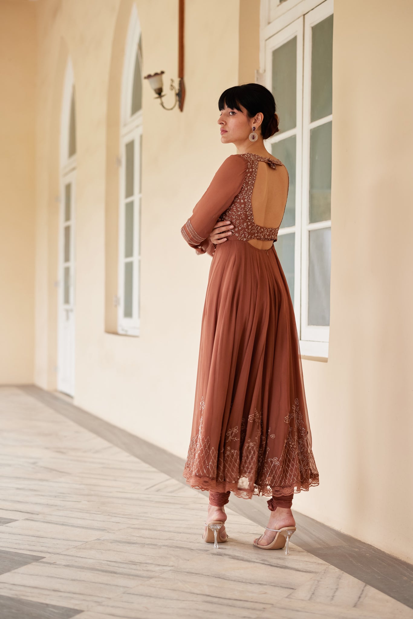 Nutmeg Georgette Anarkali Set